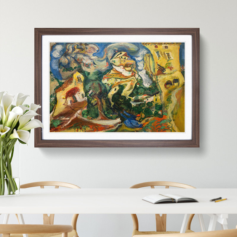 The Village by Chaim Soutine - Picture Frame Painting, Walnut Framed, 36cm H x 48cm W x 2cm D