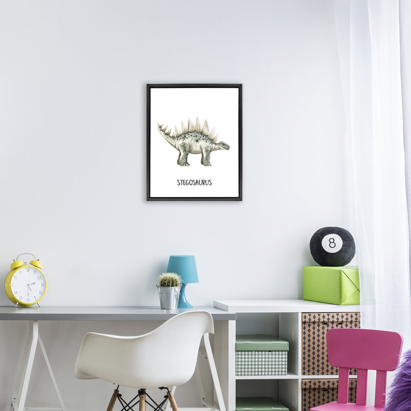 Voici le cadre flottant du stégosaure, design par Christine Simpson Art, H 21 po x l 17 po, Cadre flottant noir de jais