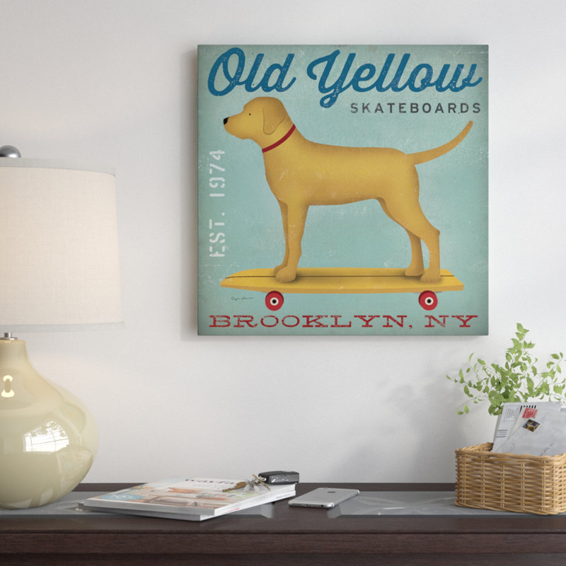 «Dog on Skateboard», affiche vintage sur toile tendue, H 18 po x l 18 po x P 1,5 po, Toile tendue