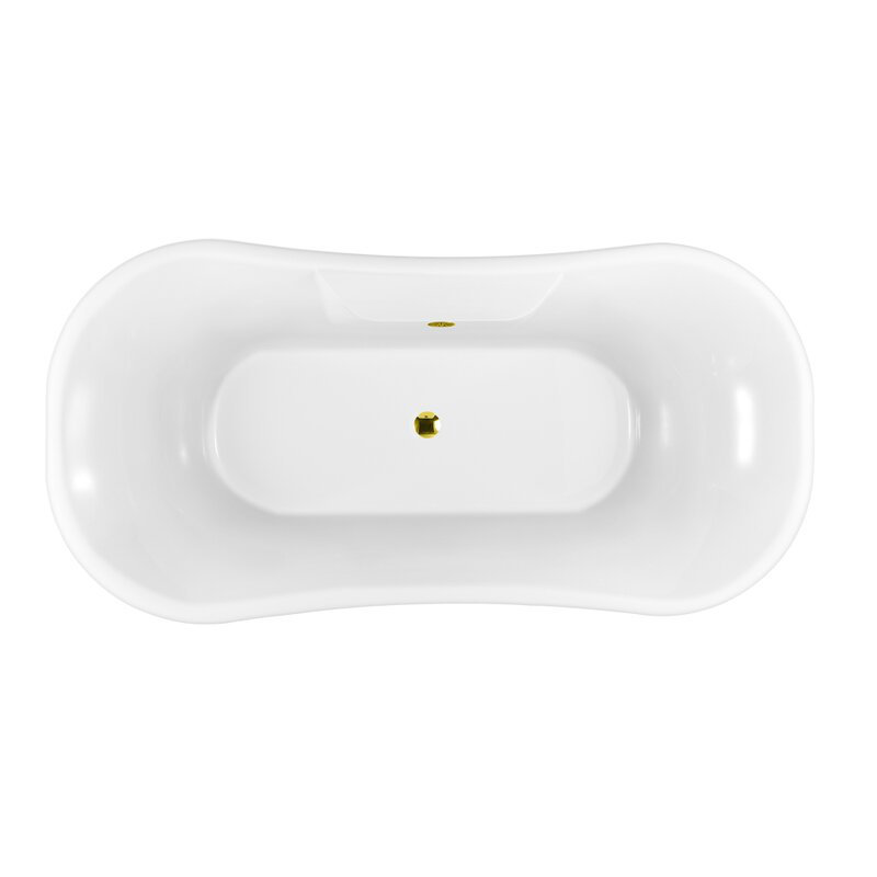 68" Streamline Clawfoot Soaking Acrylic Bathtub, Polished Gold, Polished Gold