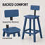 Ensemble de 2 tabourets de bar avec dossier, 74 cm (29 pouces), pour îlot de cuisine ou bar, aspect bois texturé bleu, siège et repose-pieds incurvés, gain de place pour intérieur et extérieur.-1072220212