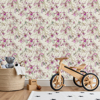 Peel and Stick PVC Wallpaper, Removable Self-Adhesive Wall Covering With Luxury Floral Watercolor Elegant Branches Leaves Print, Waterproof for Home Decor - Roll
