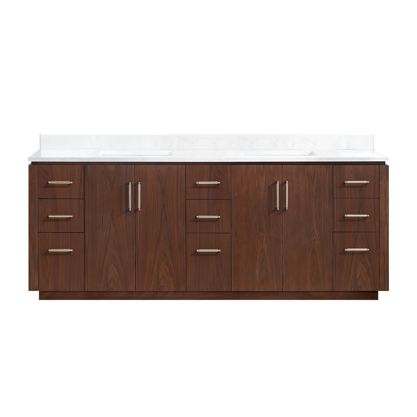 Cloverfield 84'' Double Bathroom Vanity, Natural Walnut, Gold