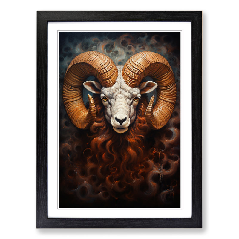 Aries Zodiac Realism - Framed Print, 34cm H x 25cm W x 2cm D, Black Framed