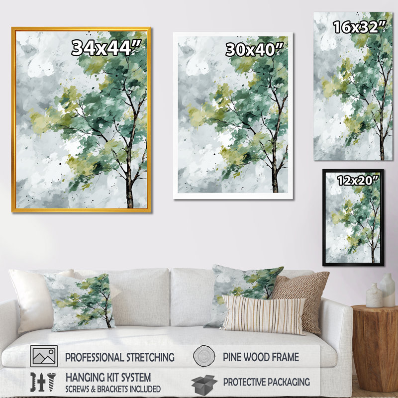 Vert, témoin de l'âge sycomore - arbre sycomore, art mural, H 32 po x l 16 po x P 1 po, Toile tendue