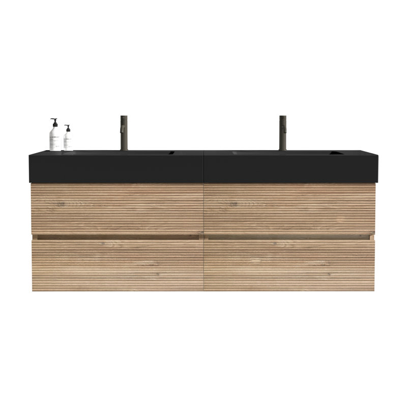 Meuble-lavabo mural 60 po avec lavabo à quartz et tiroirs à fermeture en douceur 60 po, Blanc
