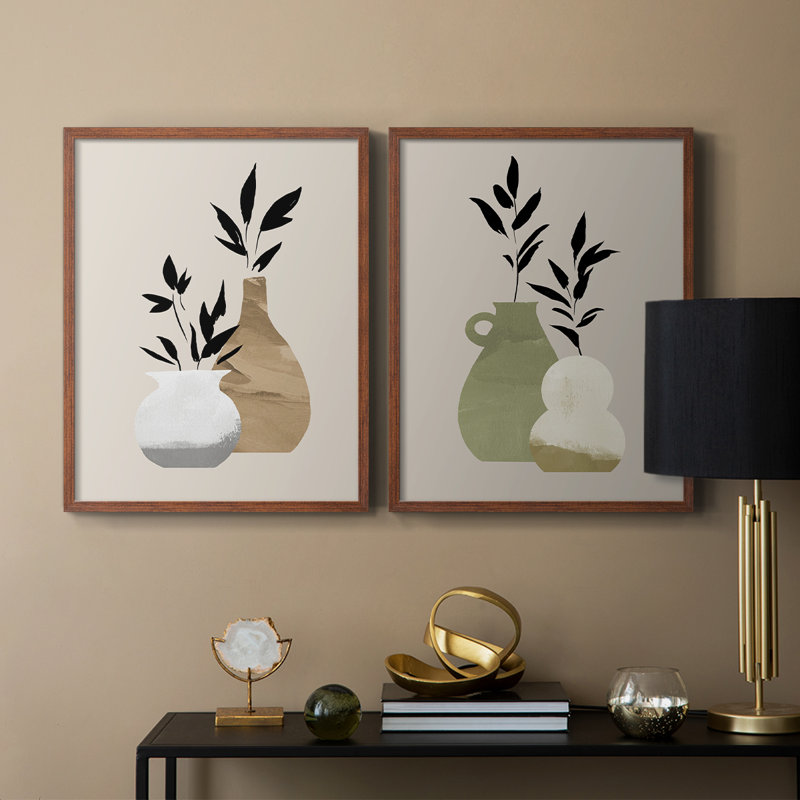 «Simple Bud Vases I», reproduction encadrée de qualité supérieure - prête à être accrochée - aucun clou requis - aucun clou requis