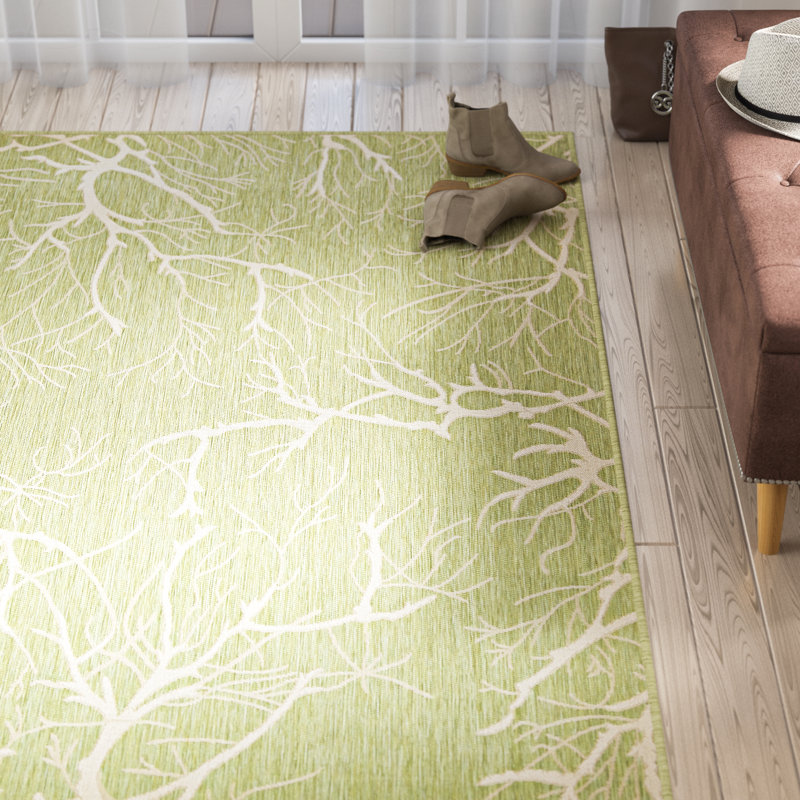 Tapis d'intérieur / d'extérieur à motif abstrait vert Angelos, Rectangle 4 pi 1 po x 6 pi 1 po