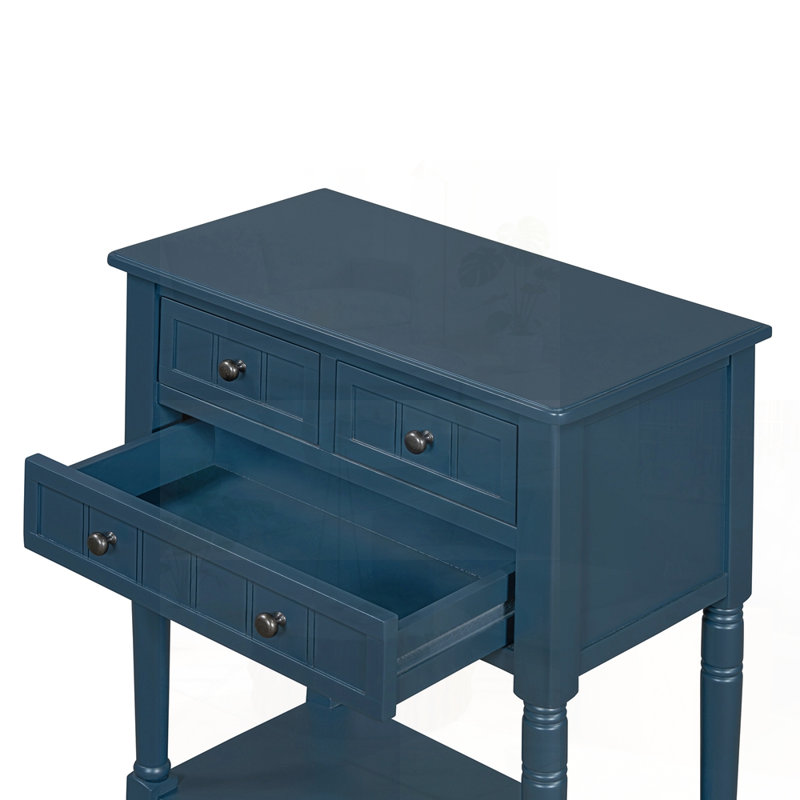 Narrow Console Table, Slim Sofa Table With Three Storage Drawers And Bottom Shelf For Compact Spaces, Navy