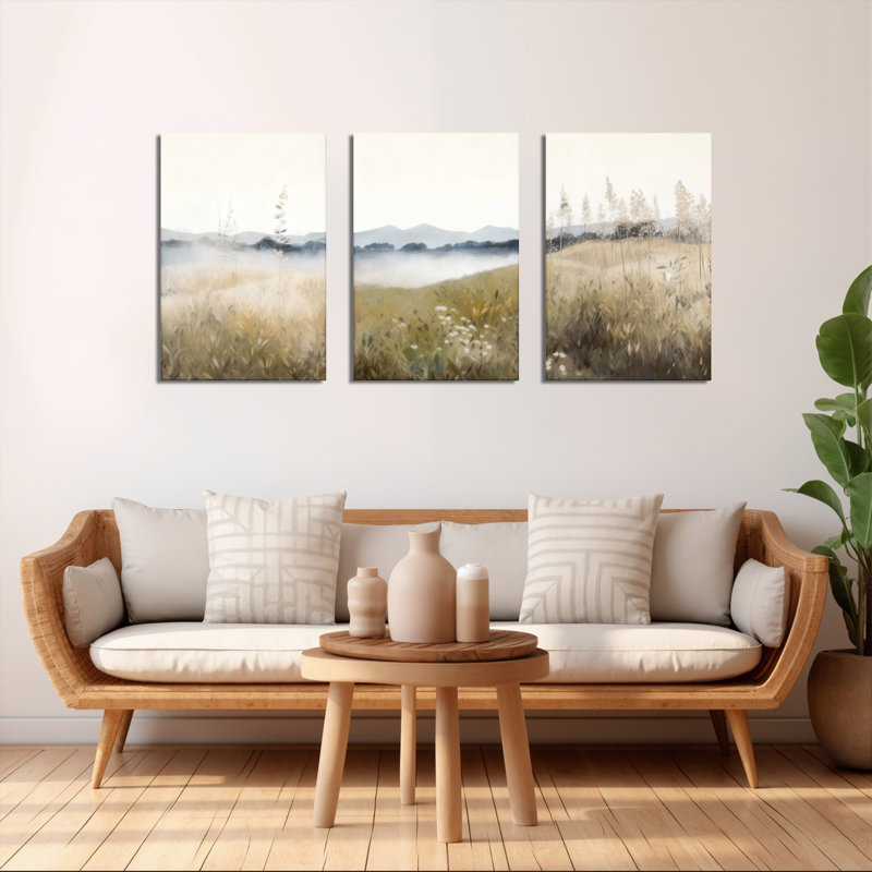 Tableau sur toile tendue représentant un paysage brumeux (ensemble de 3), H 30 po x l 60 po