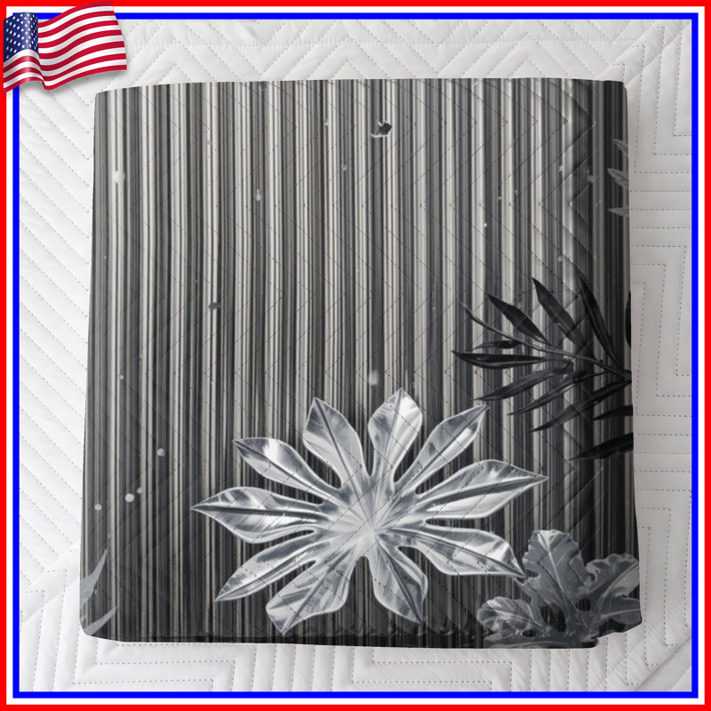Monochrome Tropical Foliage Quilted Bedspread All Sizes, Full / Double