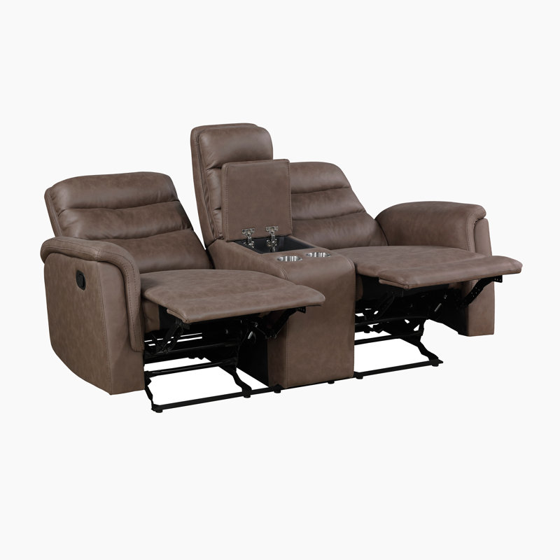 Ensemble de canapé de salon inclinable manuel en microfibre poli 3 pièces avec console centrale Ardyn, Brown