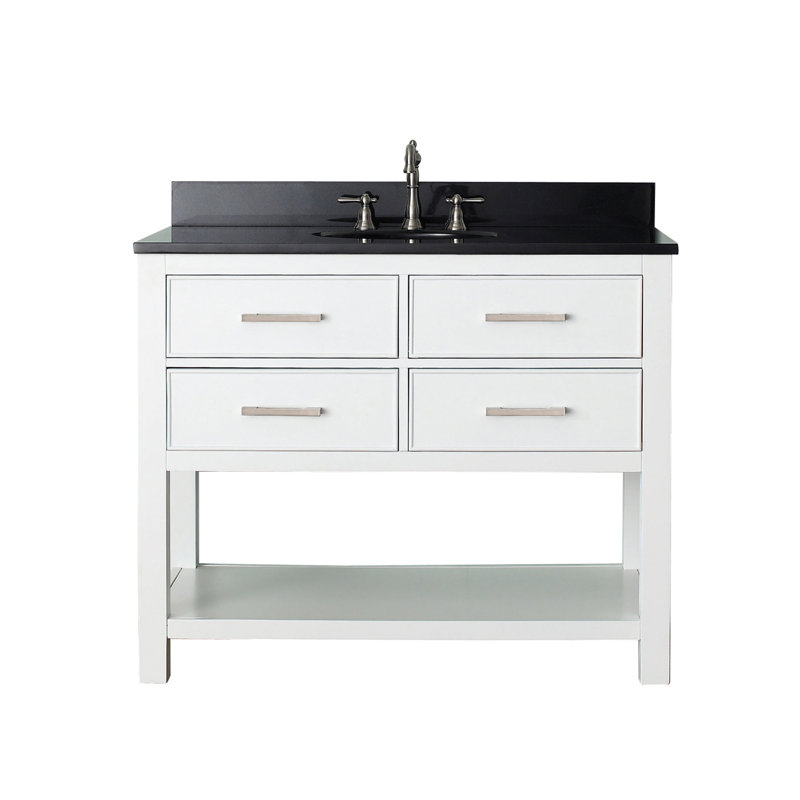 Brooks 43'' W Single Vanity, White, Carrera White Marble