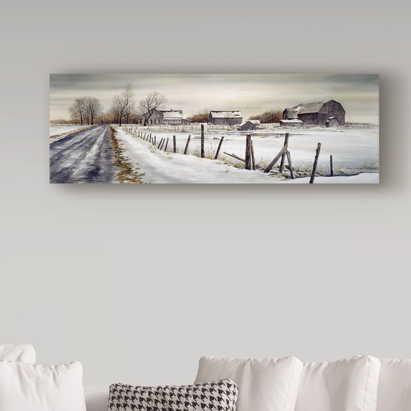 Reproduction d’art sur toile tendue « a long winter road » par john morrow, H 10 po x l 32 po x P 2 po