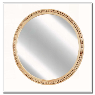 Round Wall Mirror with Beaded Solid Wood Frame