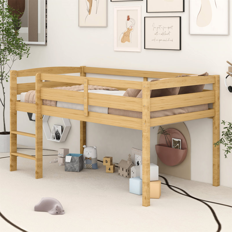 Lit mezzanine bas avec échelle, Naturel