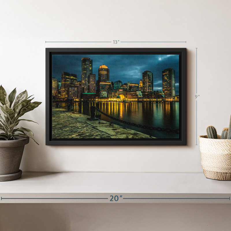 «Boston Skyline At Night Wall Art», H 9 po x l 13 po