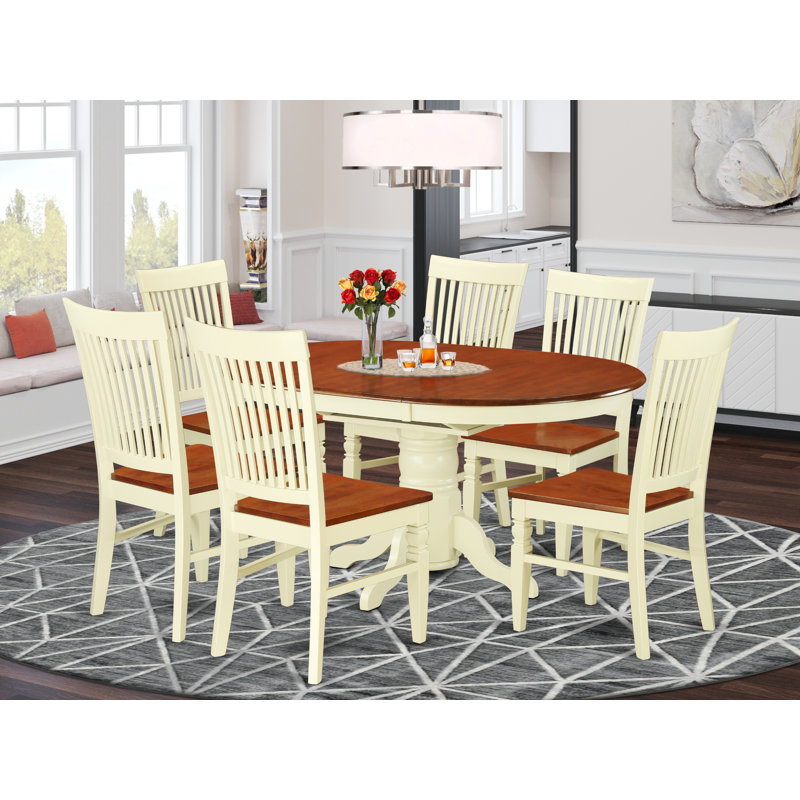 Dufferin Solid Wood Top Pedestal Dining Set, Buttermilk