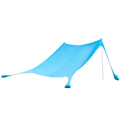 Abri de soleil pour tente de plage, protection solaire UPF50 +, hauteur de 6,6 pi, auvent de plage escamotable facile avec sacs de sable, poteaux de stabilité, pelles de sable, abat-jour portatif pour les sorties en famille, camping, pêche