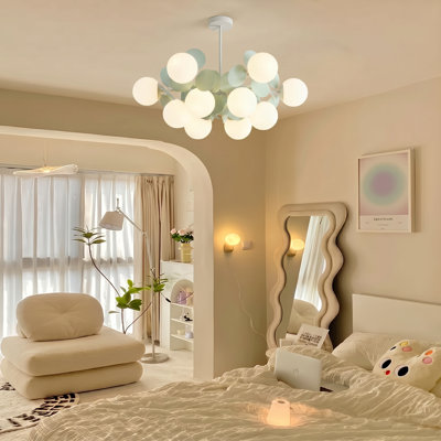 Lustre moderne spoutnik vert unique avec abat-jours en verre