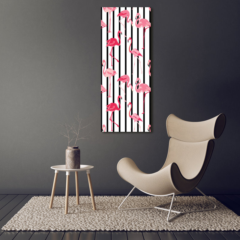 Flamingos And Stripes - Wrapped Canvas Print