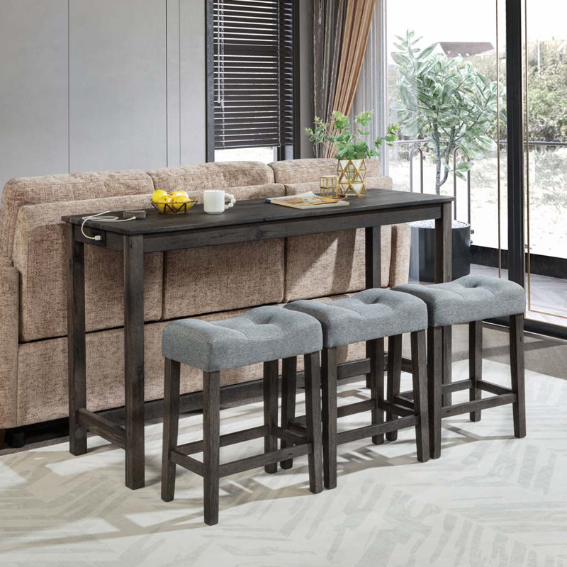 Ensemble de table de bar 4 pièces avec prise de courant, Gris, Gris foncé