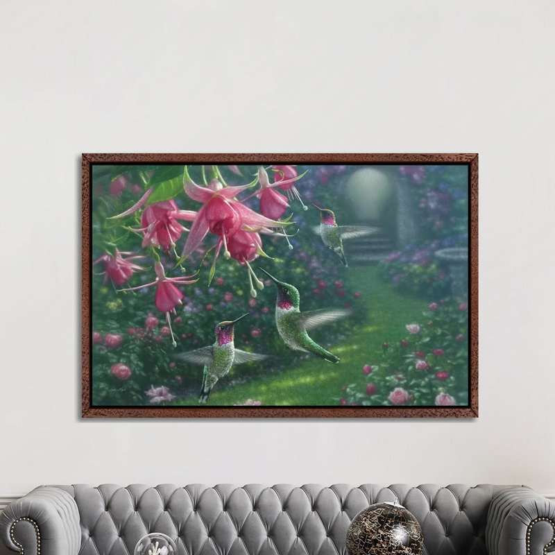 Hummingbird Haven by Collin Bogle - Print on Canvas, 152.5 cm H x 101.5 cm W, Classic Brown Wood Framed Canvas