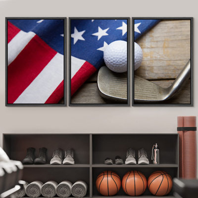 «Golf Ball & Club with American Flag Sports Athletes», réalisme, images contemporaines, impression numérique sur toile, impression numérique sur toile