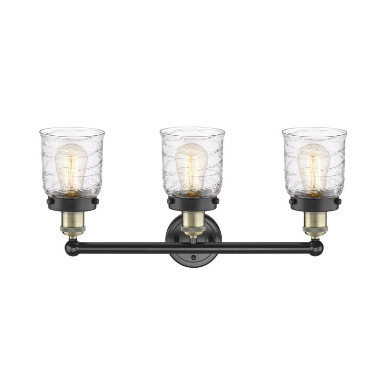 Éclairage de salle de bain à intensité variable à 3 lumières Armoni, Laiton antique noir, Tourbillon déco transparent