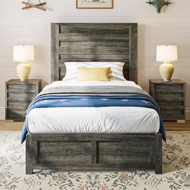 Lit plateforme simple de 49 po Louby, gris, gris, Lit simple