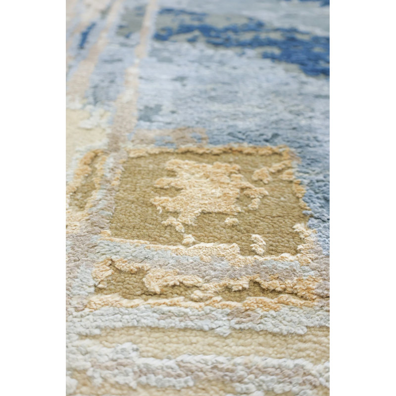 Tapis rectangulaire unique de 9 pi x 11 pi 9 po bleu