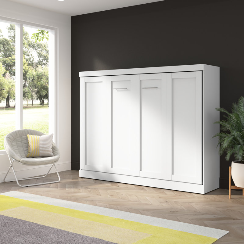 Grand lit escamotable horizontal 85W Premium en blanc, Blanc, Grand lit
