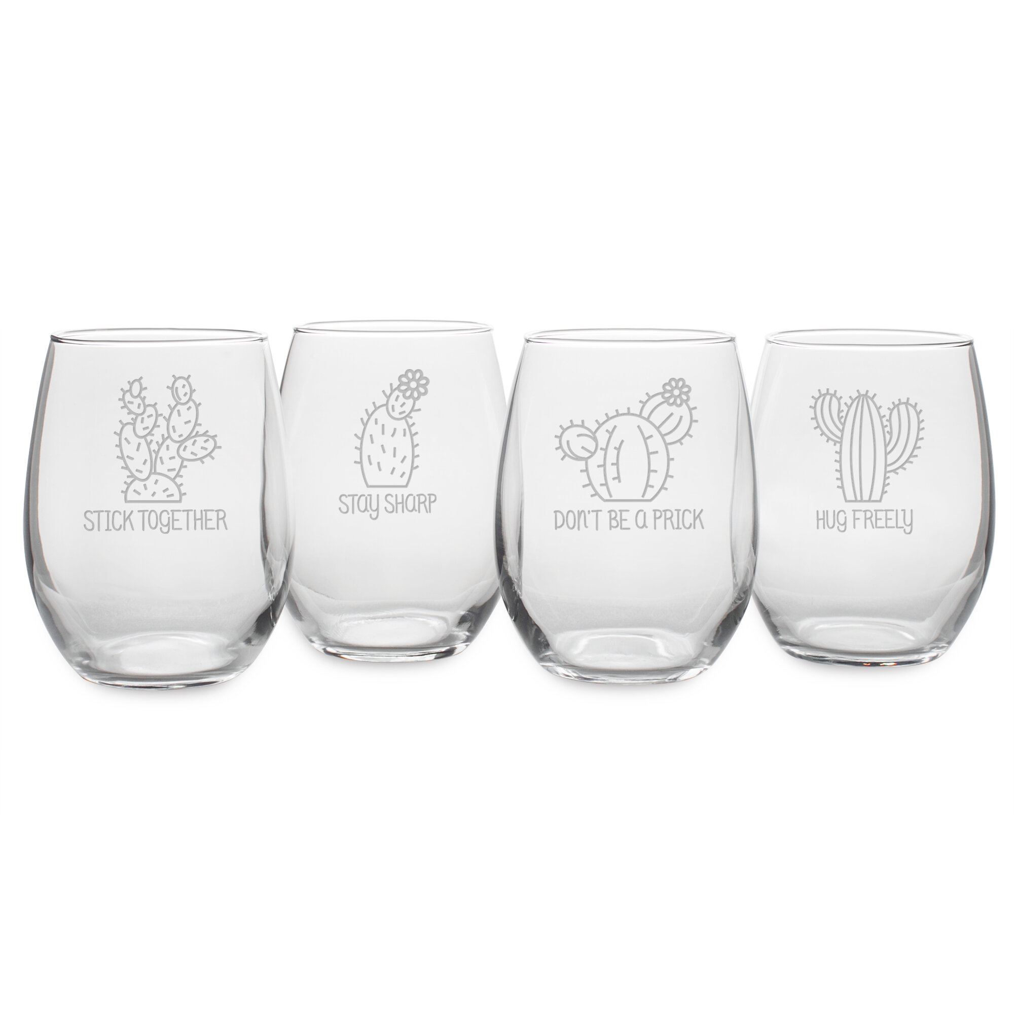 Wine Glasses 21oz, Stemless, set/4, personalized, - The Crystal Shoppe