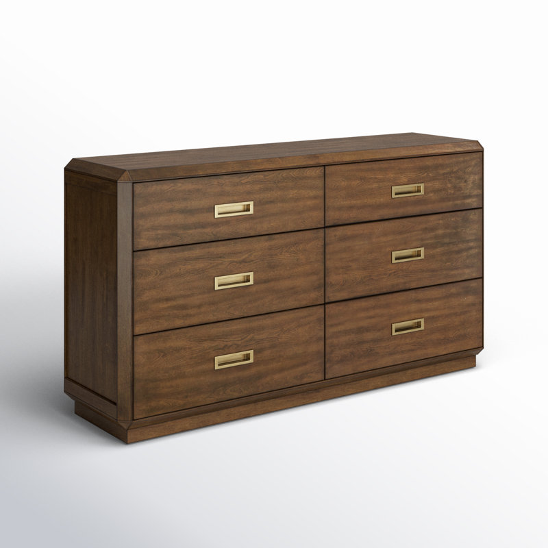 Commode double en bois massif à 6 tiroirs 64 po Amott
