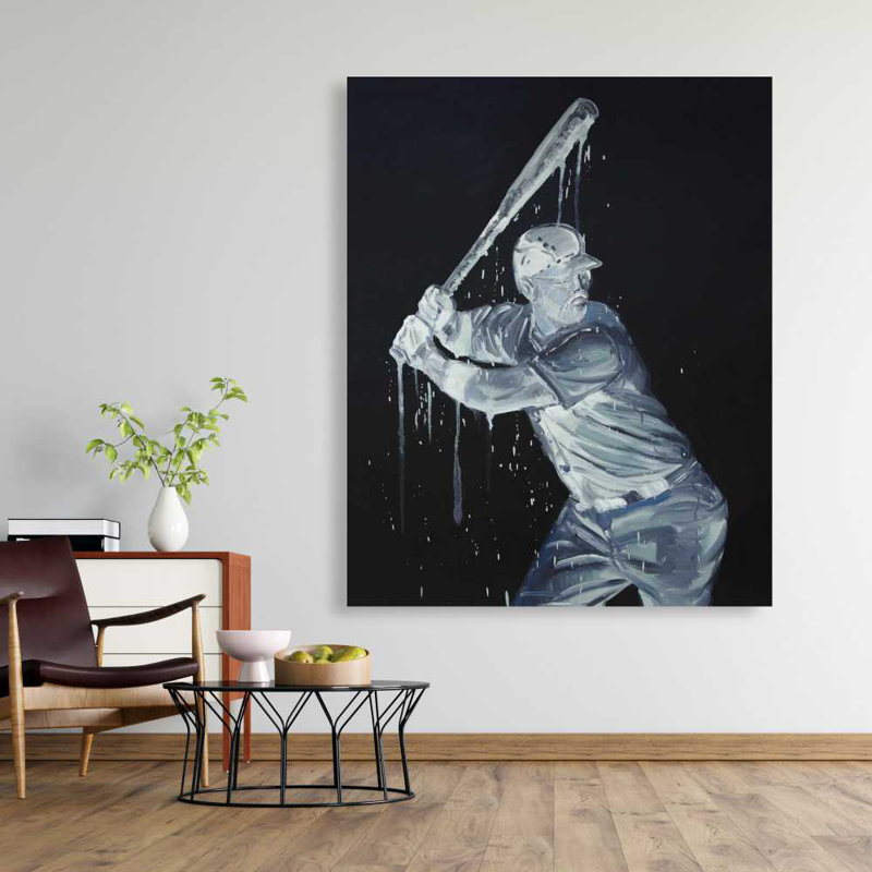 Joueur de baseball - Toile bleue américaine pour la décoration intérieure