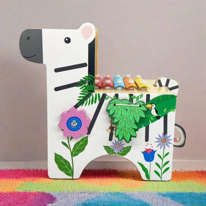 Teamson Kids Preschool Zebra Wooden Activity Center With Xylophone Play Carts & Stands
