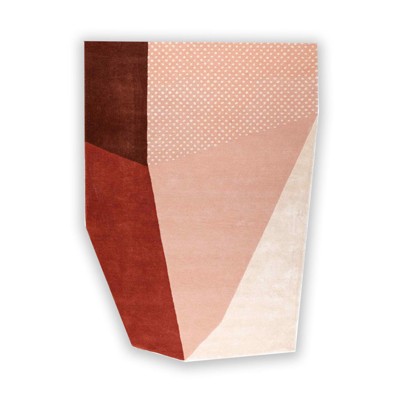 Tapis décoratif tissé à pois asymétrique beige poudre, Rectangle 4 pi 11,06 po x 9 pi 10,11 po