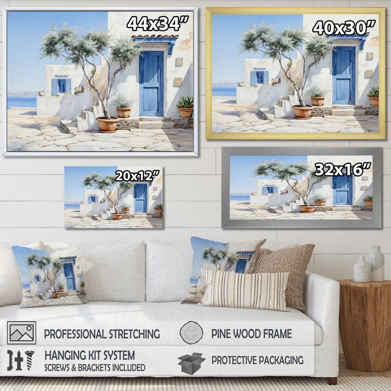 Welke, Grèce, Cycladic Harmony II - Grèce, art mural, H 34 po x l 44 po x P 1,5 po, Cadre flottant érable