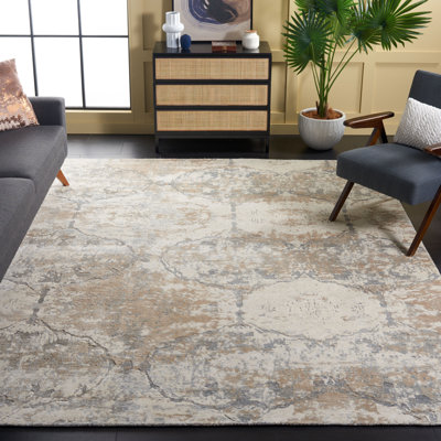 Tiffany Hand Knotted Viscose/Cotton/Linen/Wool Abstract Rug in Beige/Grey