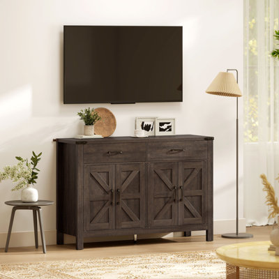 HOMCOM Sideboard Buffet Cabinet, Farmhouse, 4 Doors, 2 Drawers, Dark Brown