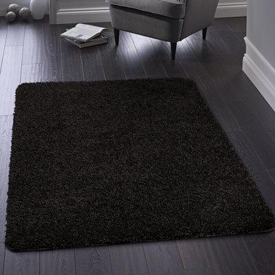 Solid Colour Shag Area Rug Black