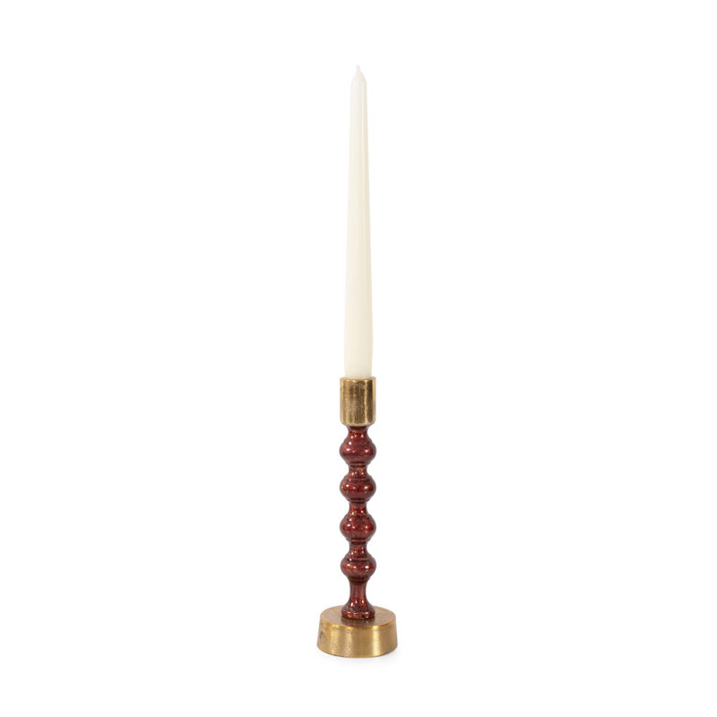 Sharma Crimson Gold Rounded Candlestick- Short, 9" H x 3" W x 3" D