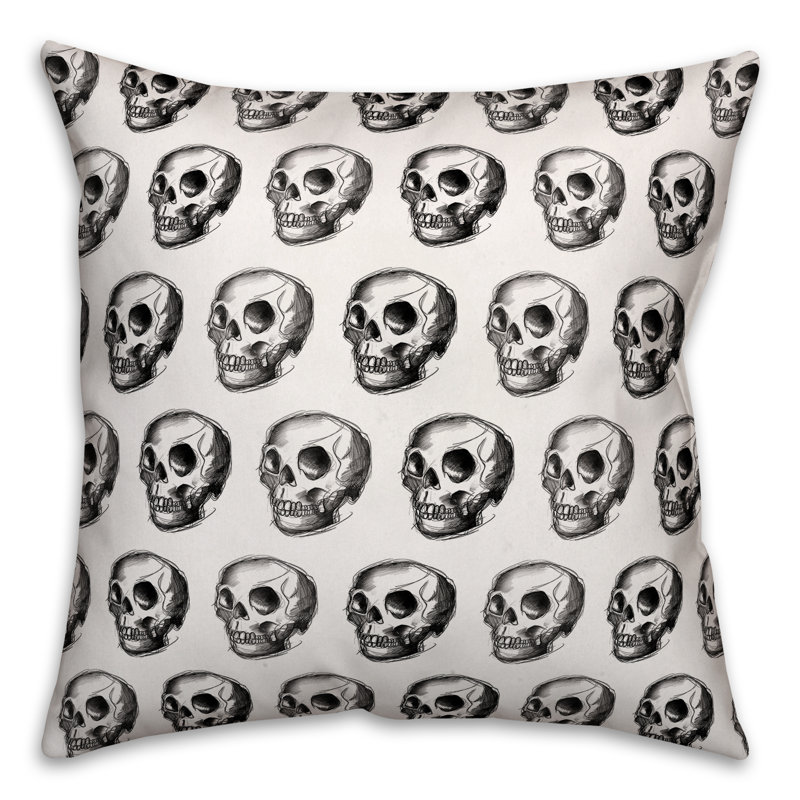 Skull Sketch Pattern Throw Pillow, Outdoor