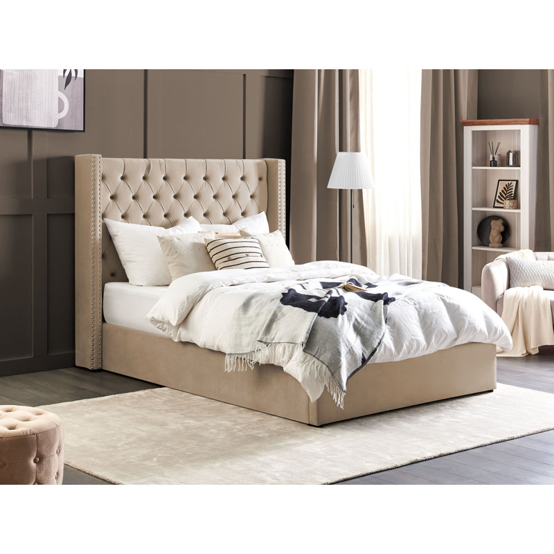 Shala Upholstered Ottoman Storage Bed, Beige, Double (4'6)