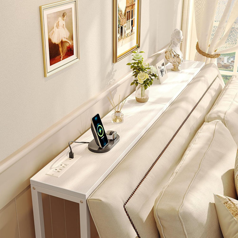 Console Table With Charging Station – Slim Entryway Design, White