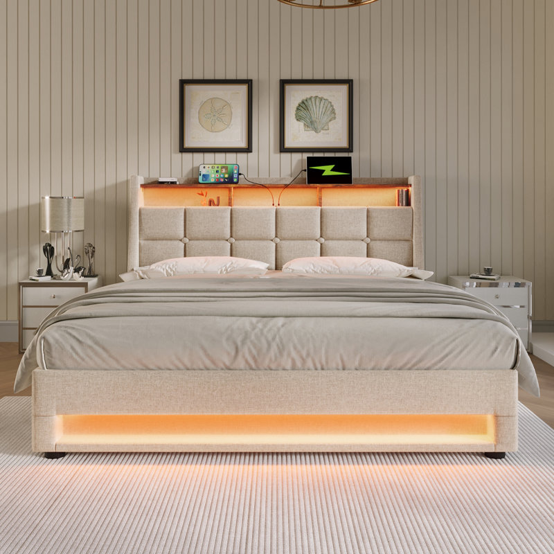 Bed, Kingsize (5'), Beige