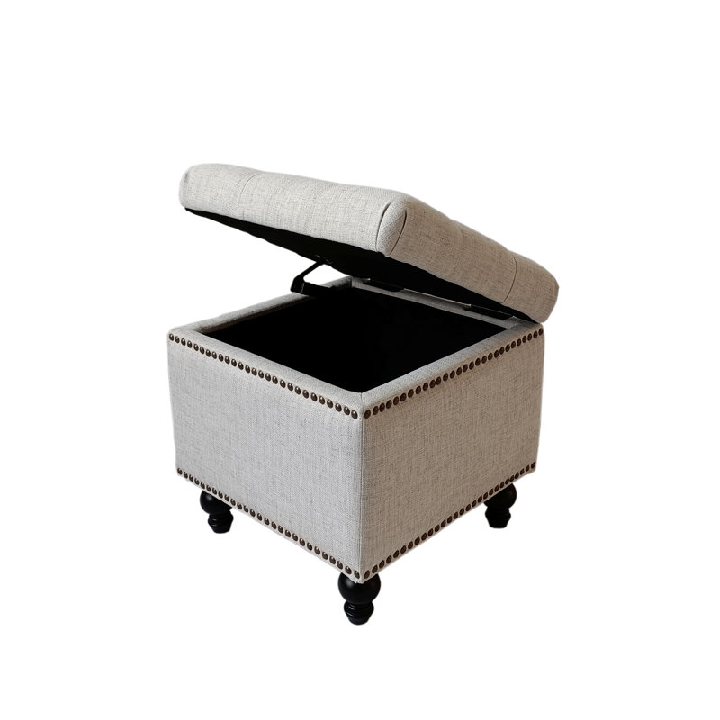 SEAT4U Beckmann Cube Storage Ottoman, Ivory Polyester Blend
