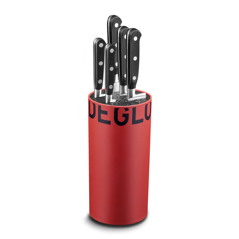 Déglon Cuisine Ideal 6 Piece Stainless Steel Knife Block Set, Red
