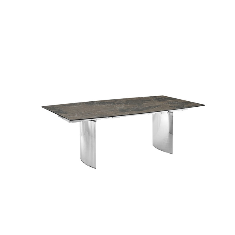 Allegra Modern Stainless Steel Extendable Dining Table in Brown