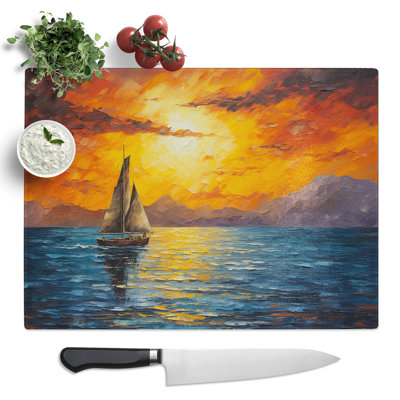 Seascape Expressionism No.2  Glass Chopping Board